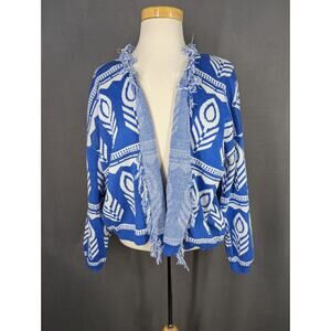 Kamba Open Cardigan Womens OD Blue White Athens Made in Greece NWT